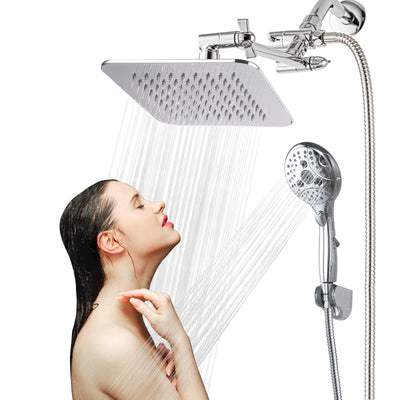 7-Setting Shower Head, 8” Rain Shower Head with Handheld Spray Combo, 11" Extension Arm Height Adjustable, High Pressure Shower Heads, Chrome