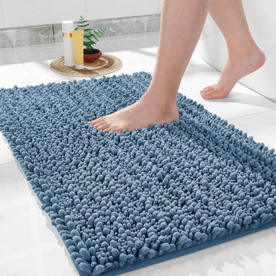 Luxury Bathroom Rug Mat 24X17, Extra Soft & Absorbent Bath Rugs, Non-Slip Plush Shaggy Bath Carpet, Machine Wash Dry, Bath Mats for Bathroom Floor, Tub and Shower, Denim Blue